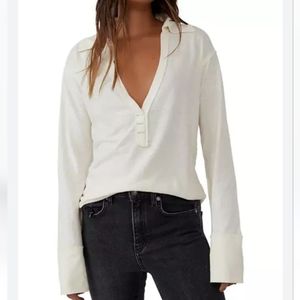 Free People Collared Split Neck Top